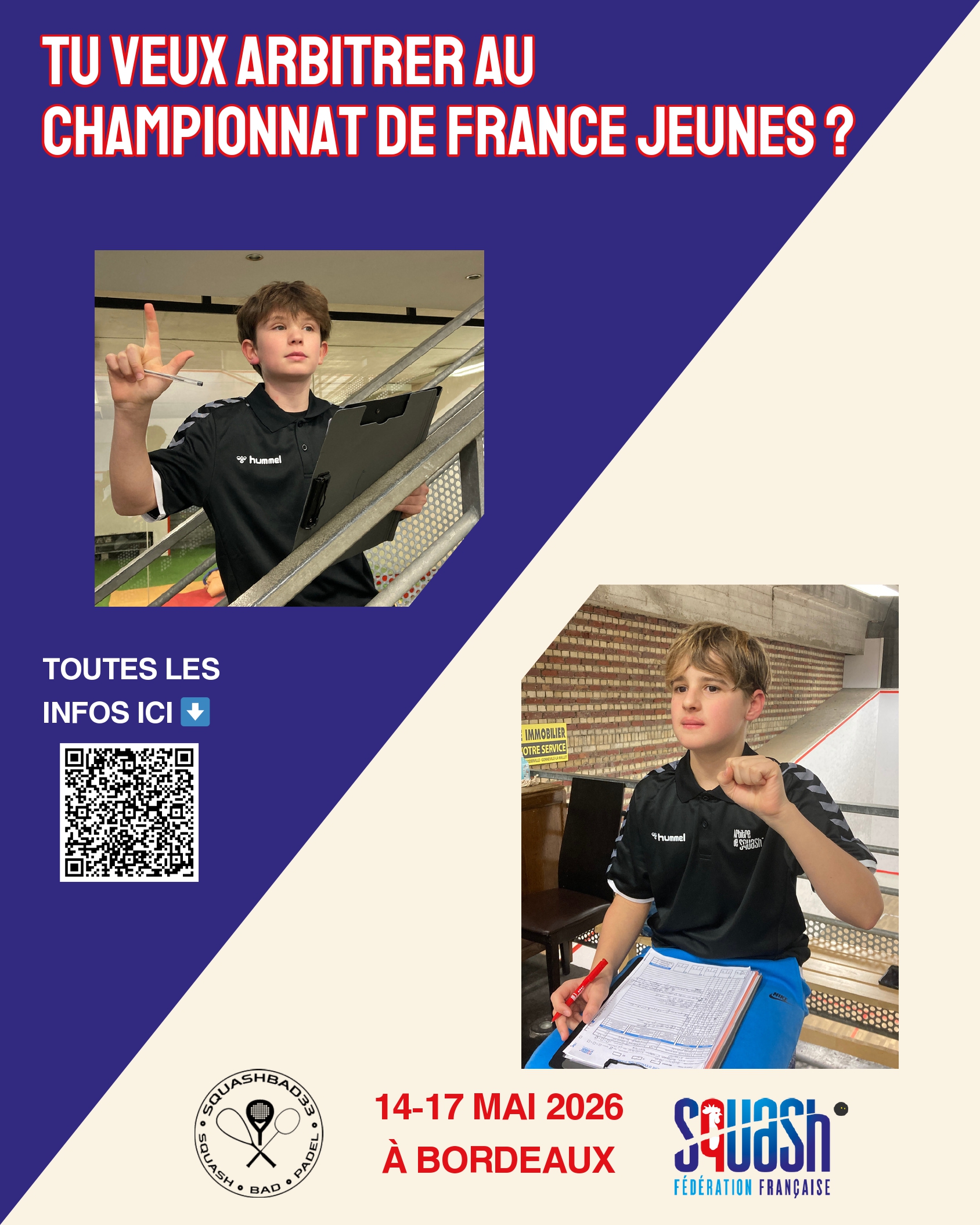 ARBITRER LES CHAMPIONNATS DE FRANCE JEUNES A BORDEAUX DU 14 au 17 MAI 2026
